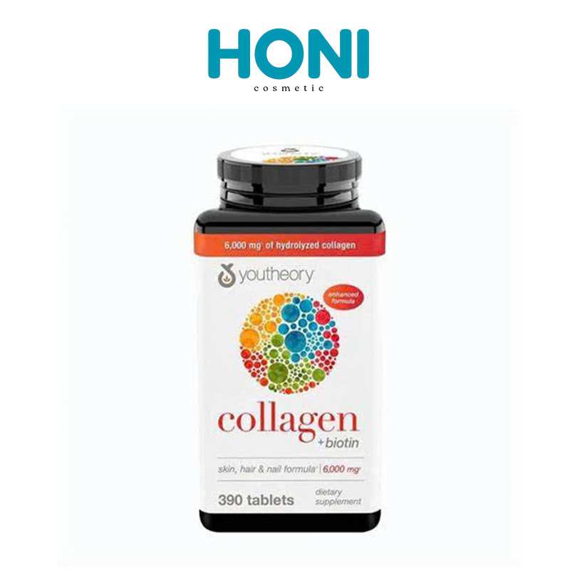Collagen Youtheory Type 1 2 & 3 + Biotin 6000mg Hỗ Trợ Tái Tạo Da, Tóc, Móng 390 Viên - HTLĐ11